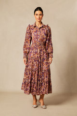 Cecelia Abstract Print Long Sleeve Midi Dress