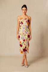 Belle Embroidered Floral Strapless Midi Dress