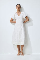 So Perfectly You White Lace Embroidery Puff Sleeve Midi Dress