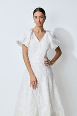 So Perfectly You White Lace Embroidery Puff Sleeve Midi Dress