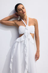 Maggie Halter Cut-Out Ruffle Maxi Dress