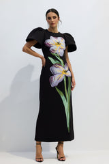 Georgia Floral Embroidery Puff Sleeve Maxi Dress