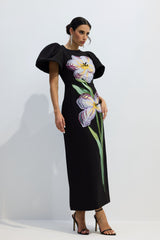 Georgia Floral Embroidery Puff Sleeve Maxi Dress