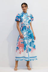 Karen Floral Print Puff Sleeve Midi Dress