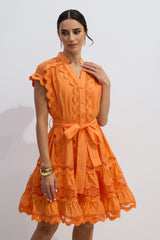 Livia Embroidered Lace Tiered Mini Dress