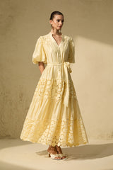 Chic Reverie Puff Sleeve Floral Lace Maxi Dress
