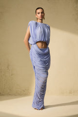 One Of One Lavender Blue Draped Crop Top & Ruched Column Skirt Set