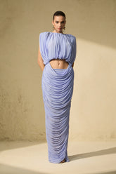 One Of One Lavender Blue Draped Crop Top & Ruched Column Skirt Set
