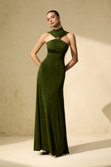 Masterfully Flirty Green Twisted Front Sleeveless Maxi Dress