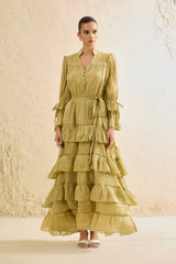 Signature Lady Olive Tiered Ruffle Maxi Dress