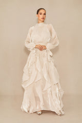 Estella Puff Sleeve Ruffle Trim Maxi Dress