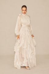 Estella Puff Sleeve Ruffle Trim Maxi Dress