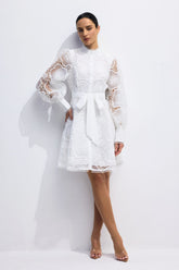 Helena Floral Lace Lantern Sleeve Mini Dress