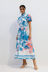 Karen Floral Print Puff Sleeve Midi Dress