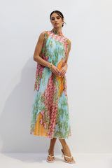 Martha Print Sleeveless Pleated Midi Dress