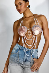 Kendra Seashell Layered Beaded Fringe Top
