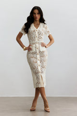 Annette V Neck Embroidered Lace Midi Dress