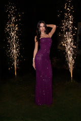 Flawless Forever Purple Rhinestone Lattice Maxi Dress