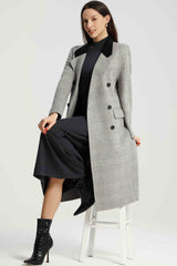 Brina Double Breasted Plaid Wool Coat