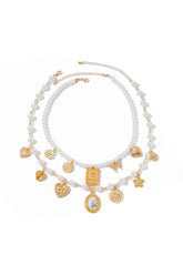 Heart Pendants Layered Pearl Necklace Set