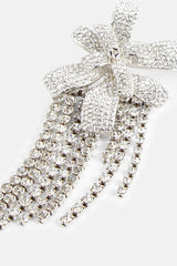 Crystal Flower Fringe Clip On Earrings