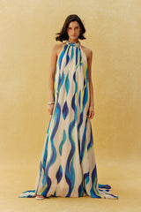 Sylvia Halter Neck Abstract Print Maxi Dress