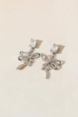 Rhinestone Ribbon Bow Drop Earrings