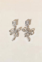Rhinestone Ribbon Bow Drop Earrings
