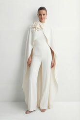 Fabulous Intuition White Floral Applique Cape & Jumpsuit Set