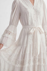 Graceful Darling White Floral Lace Bell Sleeve Maxi Dress