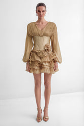 Dedicated To Glamour Khaki Corset Bodice Ruffled Mini Dress