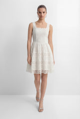 Sleek Essence White Sleeveless Embroidery Lace Mini Dress