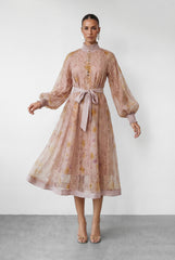 Love That For You Pink Printed Lace Midi Dress