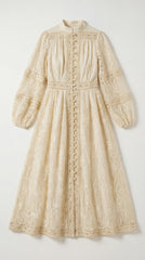 Attracted To You Beige Lace Stand Collar Lace Maxi Dress