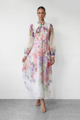 Flower Fantasy Multi Printed Puff Sleeve Maxi Dress