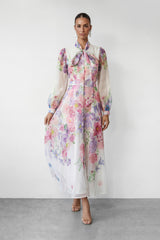 Flower Fantasy Multi Printed Puff Sleeve Maxi Dress