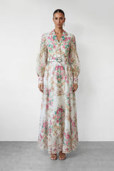Petal Grace White Floral Print Puff Sleeve Maxi Dress