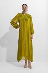 A Little Romance Green Lace Embroidered Maxi Dress