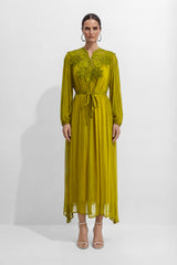 A Little Romance Green Lace Embroidered Maxi Dress