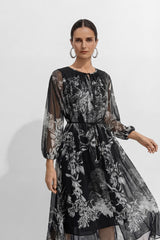 Shadow Garden Black Floral Print Puff Sleeve Maxi Dress