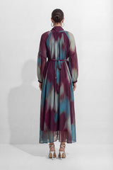Retro Psychedelic Multi Tie-Dye Puff Sleeve Maxi Dress