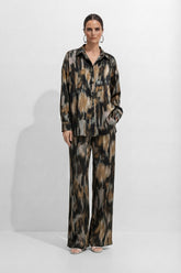 Chill Moment Black Abstract Print Top & Wide Leg Pants Set