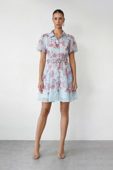 Sunday Mood Blue Paisley Print Puff Sleeve Mini Dress