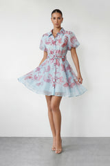 Sunday Mood Blue Paisley Print Puff Sleeve Mini Dress