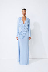 Dangerous Romance Blue Cowl Neck Draped Maxi Dress
