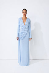 Dangerous Romance Blue Cowl Neck Draped Maxi Dress