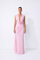Dangerous Romance Pink Cowl Neck Draped Maxi Dress
