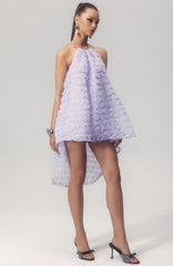 Michaelia Floral Applique Halter Mini Mesh Dress