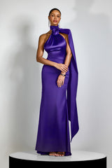 Verna Halter Floral Maxi Satin Dress