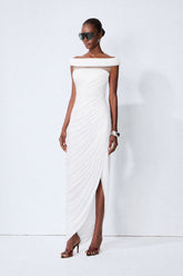 Monaco Mood White Off Shoulder Asymmetric Maxi Dress